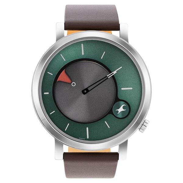 Fastrack Men's Watch Green Dial with Brown Leather Strap, 3287SL06