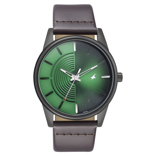 Fastrack Stunners Men's Watch Analog Green Dial Brown Leather Strap, 3305NL01