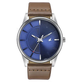Fastrack Stunners Men's Watch Analog Blue Dial Brown Leather Strap, 3305SL01