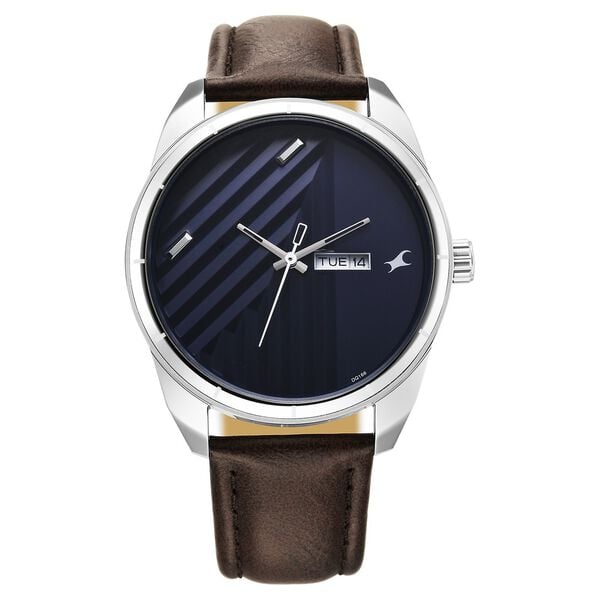 Fastrack Fleek Men's Watch Analog Blue Dial with Brown Leather Strap, 3313SL01