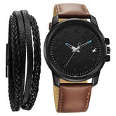 Fastrack Pulse Men's Watch Analog Black Dial with Brown Leather Strap, 3314NL01