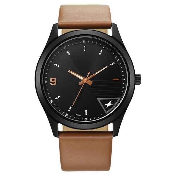 Fastrack Stunners Men's Watch Analog BlacK Dial with Brown Leather Strap, 3317NL02