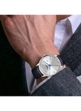 Lee Cooper Men's Analog Watch with Silver Dial and Dark Blue Leather Band, LC08379.339