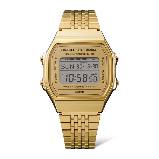 Casio men analog watch, black dial with gold stainless steel band, model CS-ABL-100WEG-9ADF, Bahrain