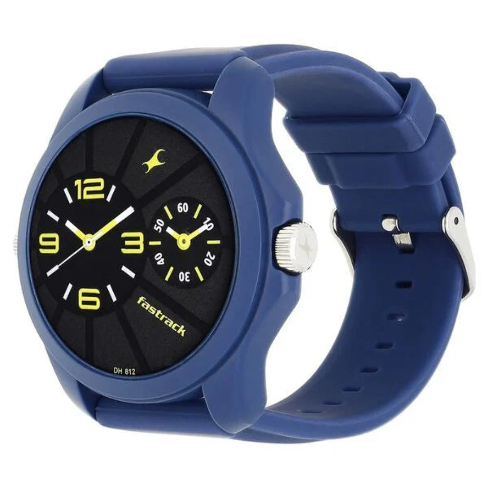 Fastrack 38042PP03 Watches Fastrack, Men's Analog Dual Time Watch, Black Dial Blue Rubber Strap, 38042PP03