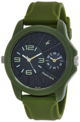 Fastrack, Men's Analog Dual Time Watch, Black Dial Green Rubber Strap, 38042PP02
