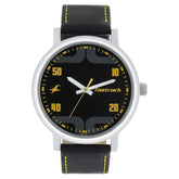 Fastrack, Men's Watch Analog, Black Dial Black Leather Strap, 38052SL05