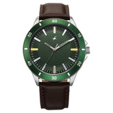 Fastrack Stunners Quartz Analog Men's Watch With Green Dial and Brown Leather strap, 38160SL02