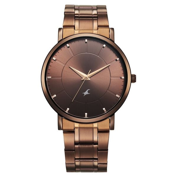 Fastrack Stunners Quartz Analog Men's Watch With Brown Dial and Brown Stainless Steel Strap,38163QM01