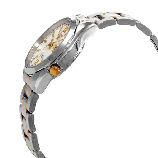 Seiko Men's Mechanical Watch Analog, White Dial with Two Tone Stainless Band, SNKL57K
