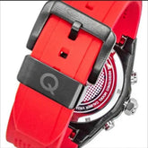 Quantum Men's Choronograph Watch Analog Black Dial with Red Silicone Band, HNG819.658