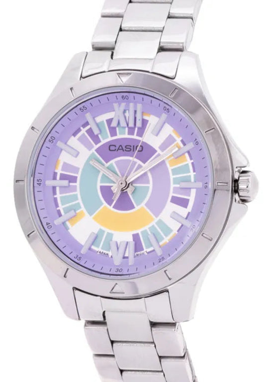 Casio, Women's Watch Fashion Collection Analog, Purple Dial Silver Stainless Band, LTP-E129D-6ADF product image