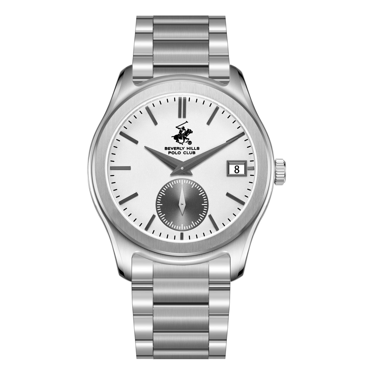 Beverly Hills Polo Club Men's Watch Analog White Dial with Silver Stainless Steel Band, BP3772X.330