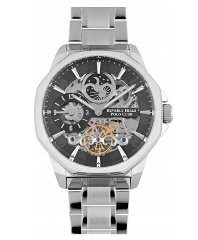 Beverly Hills Polo Club Men's Watch, Analog, Black Dial, Silver Stainless Steel Strap, BP3269X.350