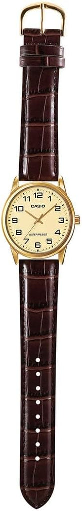 Casio, Men's Watch Analog, Gold Dial Brown Leather Band, MTP-V001GL-9BUD