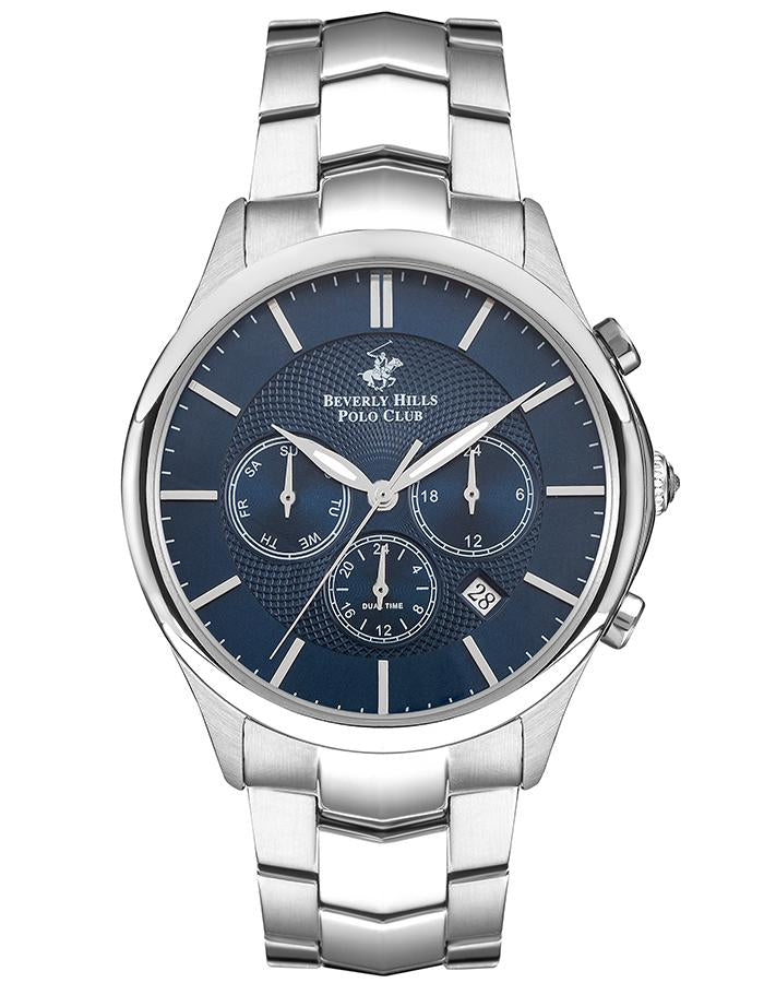Beverly Hills Polo Club Men's Watch, Analog, Blue Dial, Silver Stainless Steel Strap, BP3232X.390