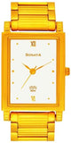 Sonata Men's Watch Analog White Dial With Gold Stainless Steel Band, 7058YM01