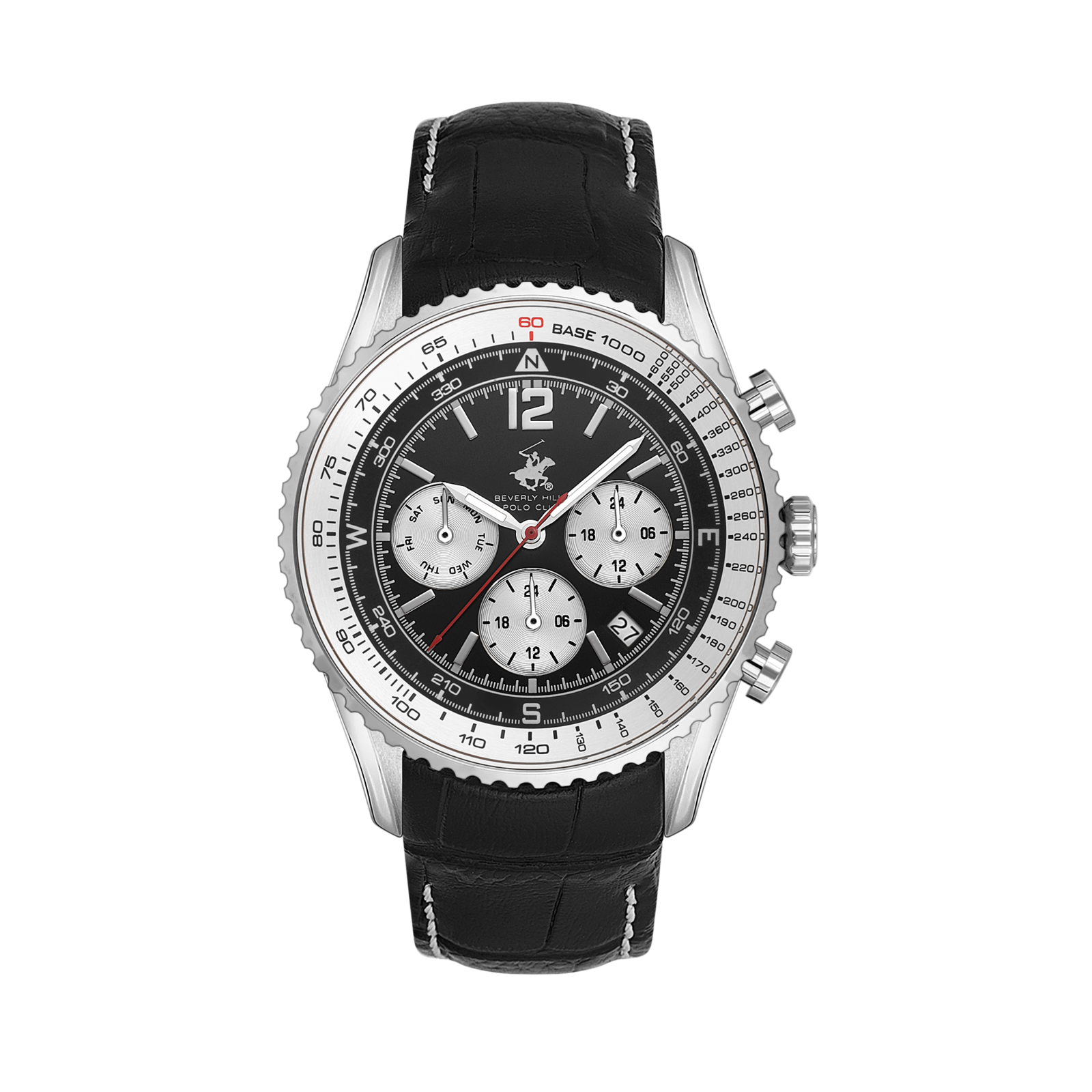 Beverly Hills Polo Club Men's Watch Analog Black Dial with Black Leather Band, BP3723X.351