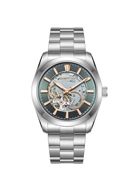 Quantum Men's Automatic Watch Dark Green Dial Silver Metal Band, QMG1132.370