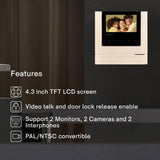 Video intercom system with 4.3 inch TFT LCD screen on a dark wall.