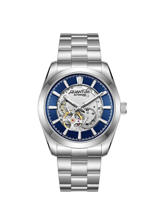 Quantum Men's Automatic Watch Dark Blue Dial Silver Metal Band, QMG1132.390