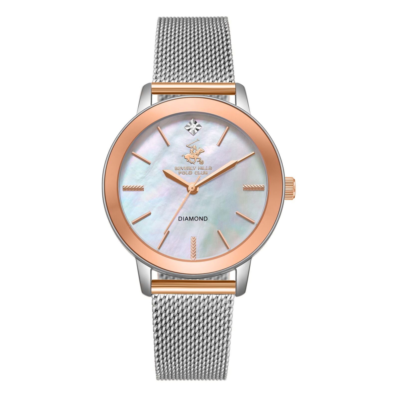 Beverly Hills Polo Club Women's Watch Analog Mother of Pearl Dial with Silver Stainless Steel Band, BP3734C.520