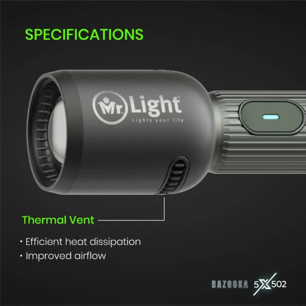 Mr.Light Bazooka Rechargeable Flashlight, BAZOOKA5XGD502 Mr.Light Flashlight BAZOOKA5XGD502