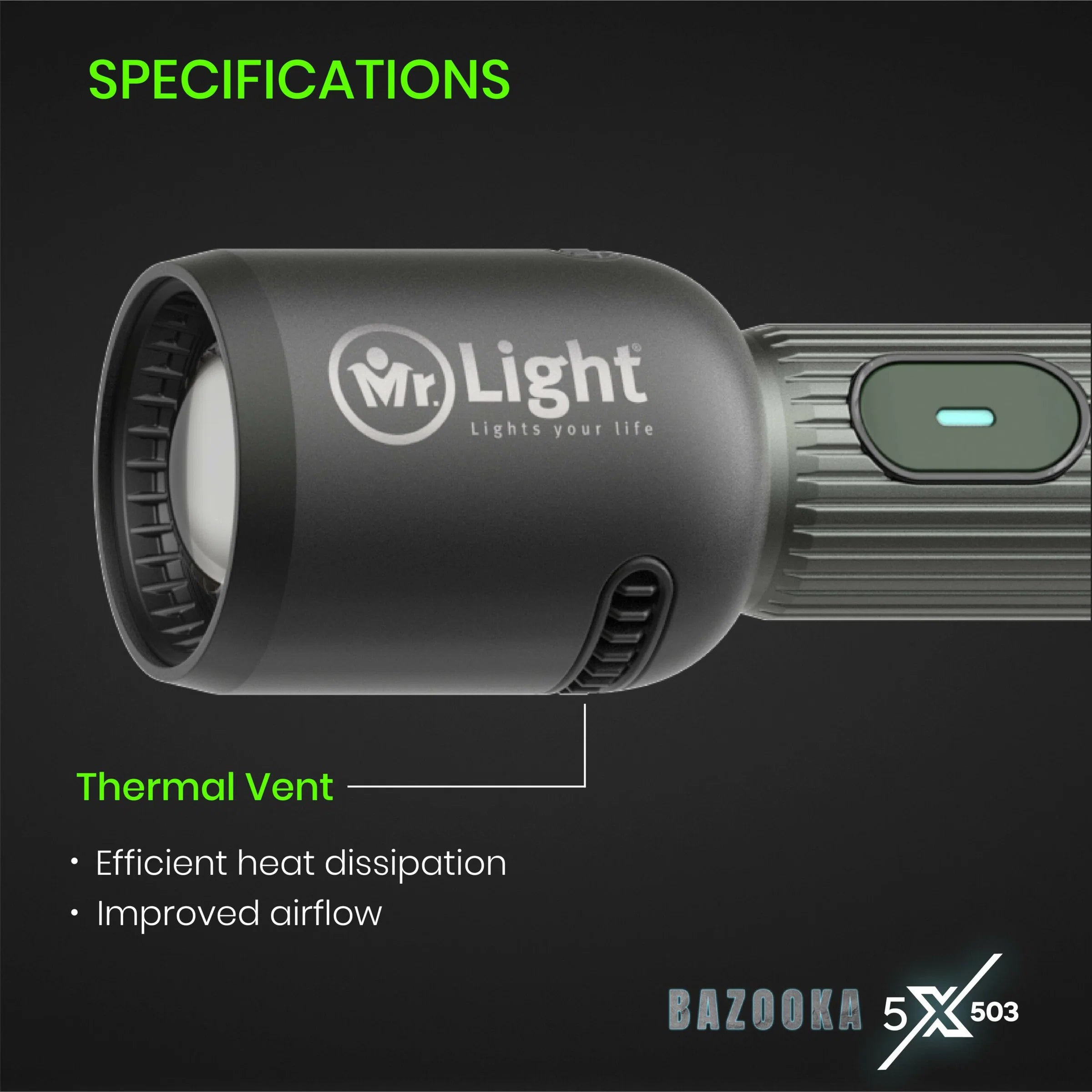 Mr.Light Bazooka Rechargeable Flashlight, BAZOOKA5XGD503 Mr.Light Flashlight BAZOOKA5XGD503