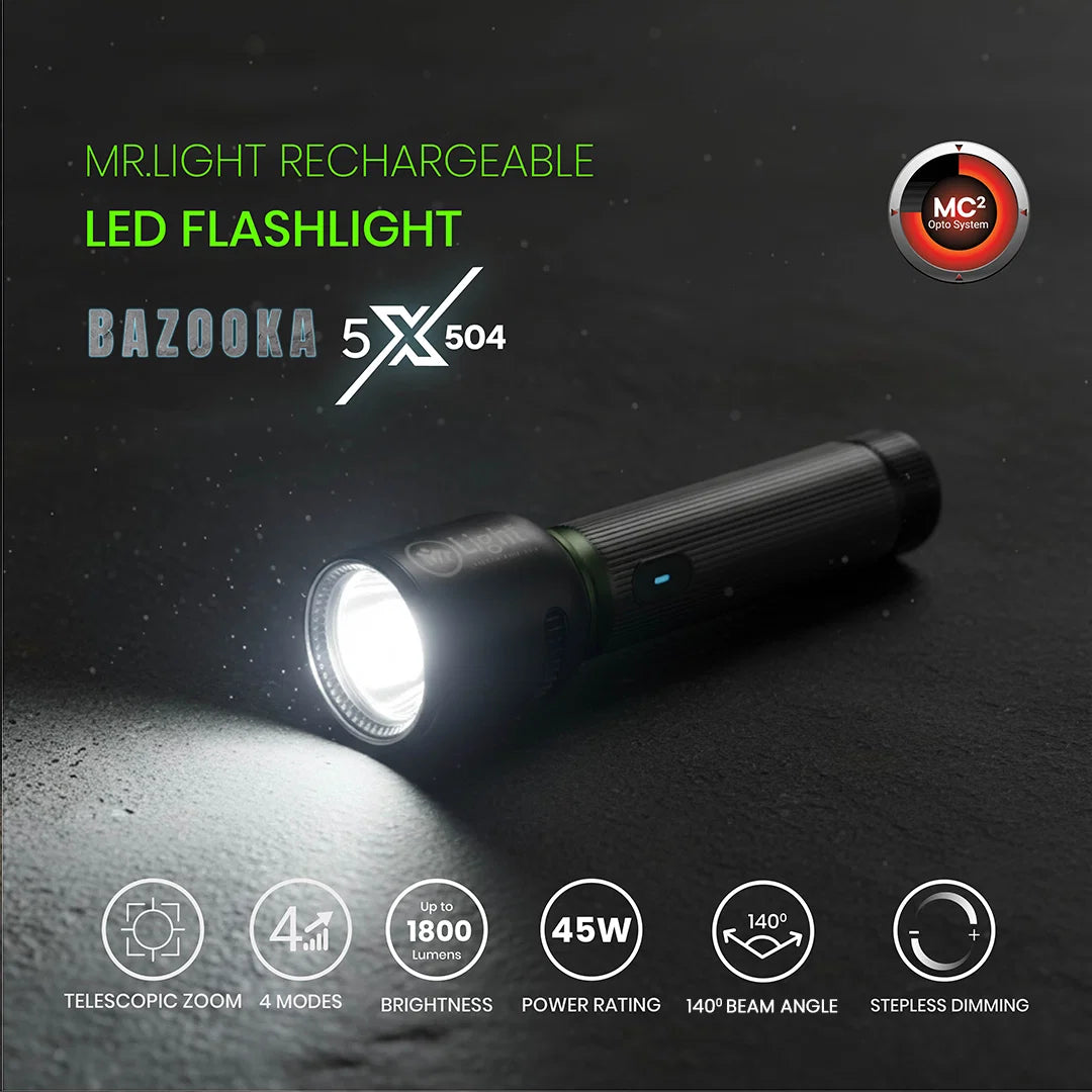 Mr.Light Bazooka Rechargeable Flashlight, BAZOOKA5XGD504 Mr.Light Flashlight BAZOOKA5XGD504