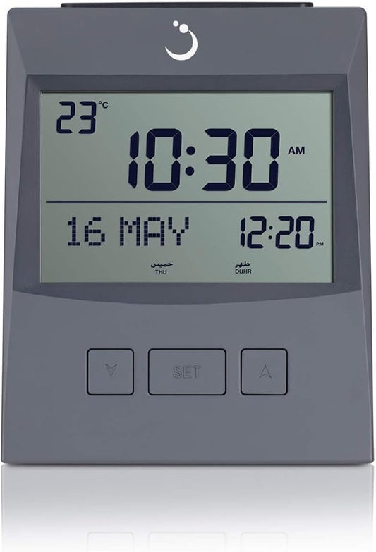 Alfajr Digital Table Islamic Prayer Clock Grey With Azan Sound And Prayer Times, CS-13 authentic Alfajr CS-13 Islamic prayer product in Bahrain