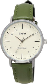 Casio Women's Watch Analog Cream Dial with Green Leather Strap, LTP-VT03L-3BDF