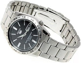 Seiko Men's Mechanical Watch Analog, Black Dial with Silver Stainless Steel Band, SNKE01K