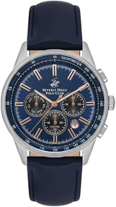 Beverly Hills Polo Club Men's Watch, Analog, Blue Dial, Black Leather Strap, BP3550X.399