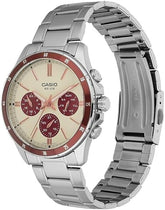 Casio Men's Watch Analog Beige Dial with Silver Stainless Steel Band, MTP-1374D-5A2VDF