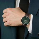 Titan Slim Men's Multifunction Watch Green Dial With Brown Leather Strap, 1877SL01