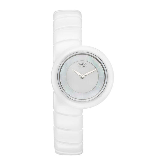 Titan Raga Women's Quartz Analog Watch, White Dial, White Ceramic Strap, TI-95391KC01