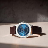 Titan Karishma Men's Watch Analog Blue Dial with Brown Leather Strap, 1648SL01