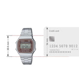 Casio Men's Watch Vintage Collection Digital, Maroon Dial With Silver Stainless Steel Strap, A168WA-5AYDF