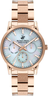 Beverly Hills Polo Club Women's Watch, Analog, White MOP Dial, Rose Gold Stainless Steel Strap, BP3360X.420