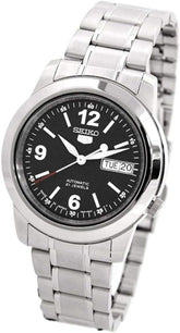 Seiko Men's Mechanical Watch Analog, Black Dial Silver Stainless Band, SNKE63J