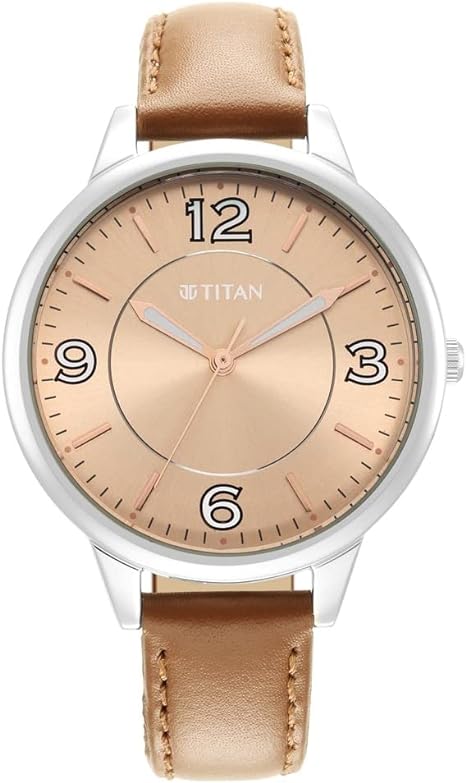 Titan, Women, Analog, Watch, Beige Dial, Leather Strap, 2617SL05