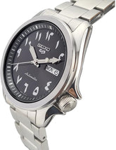 Seiko 5 Arabic Dial Men's Automatic Watch Analog Black Dial with Silver Stainless Steel Band, SRPH47K