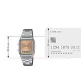 Casio Vintage Unisex Watch Analog-Digital Beige Dial With Silver Stainless Steel Band, AQ-230A-4AMQYDF