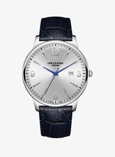 Lee Cooper Men's Analog Watch with Silver Dial and Dark Blue Leather Band, LC08379.339