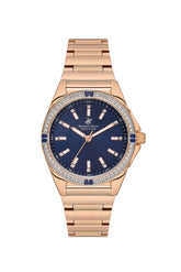Beverly Hills Polo Club Women's Watch, Analog, Blue Dial, Rose Gold Stainless Steel Strap, BP3587C.490