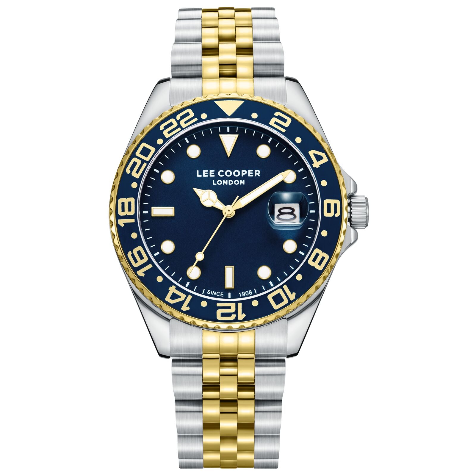 Lee Cooper men analog watch, blue dial with two-toned stainless steel band, model LE-LC08142.290, Bahrain