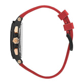 Quantum Men's Choronograph Watch Analog Black Dial with Red Silicone Band, HNG905.658