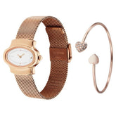 Fastrack Pulse Women's Watch Analog White Dial with Rose Gold Stainless Steel Band, 6004WM01