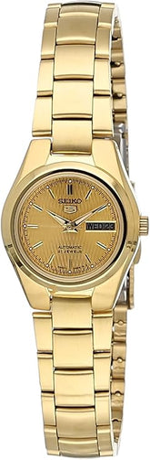 Seiko 5 Women's Automatic Watch Analog Gold Dial with Gold Stainless Steel Band, SYMC18K