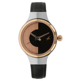Fastrack, Women's Watch Analog, Gold & Black Dial Black Leather Strap, 6134KL01
